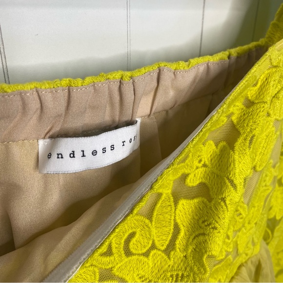 Anthropologie Endless Rose Yellow Citron Lace Crop Chiffon Ruffle Top Fem Chic S - Picture 4 of 5